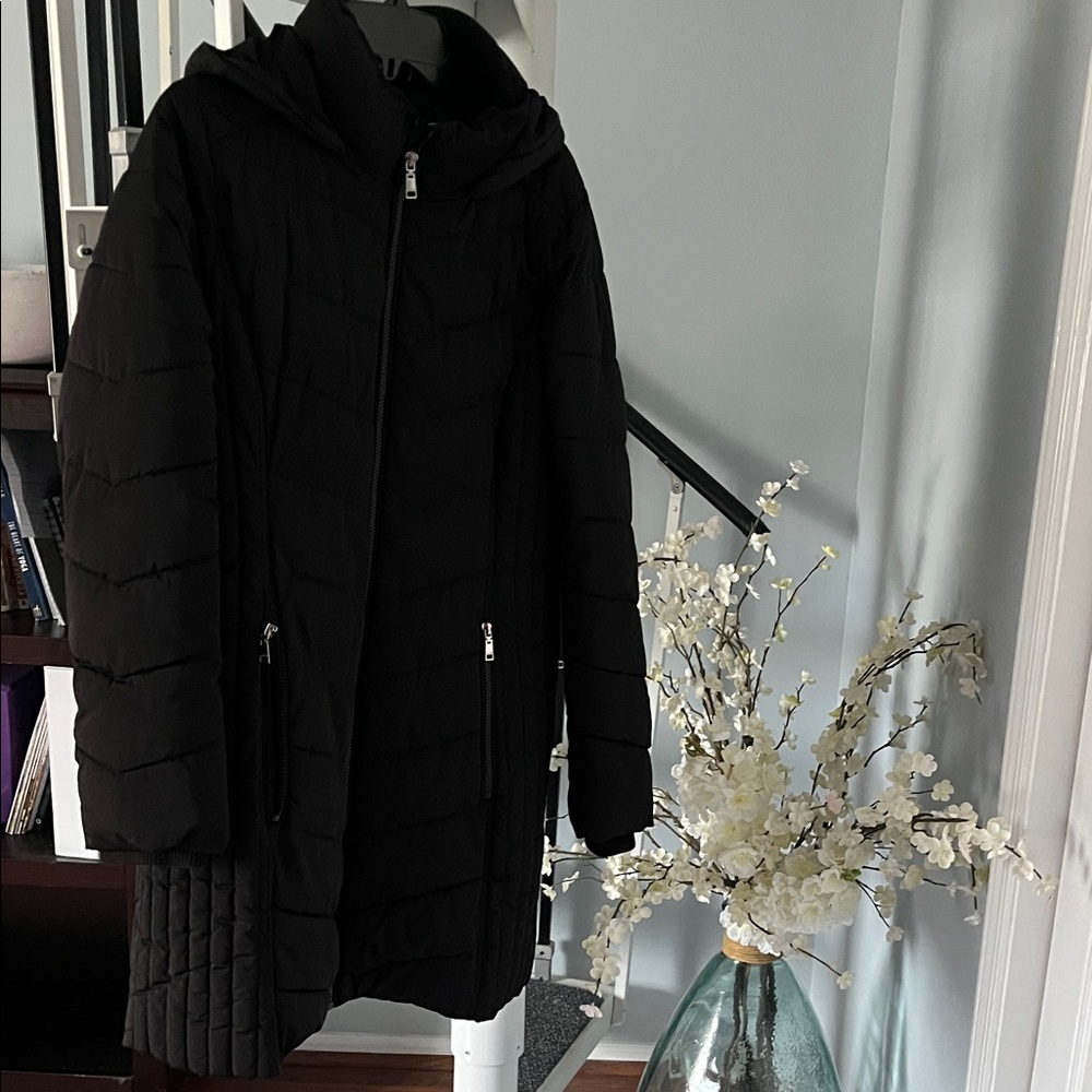 Tommy Hilfiger Black Quilted Hooded Coat - Women's Winter Jacket Large